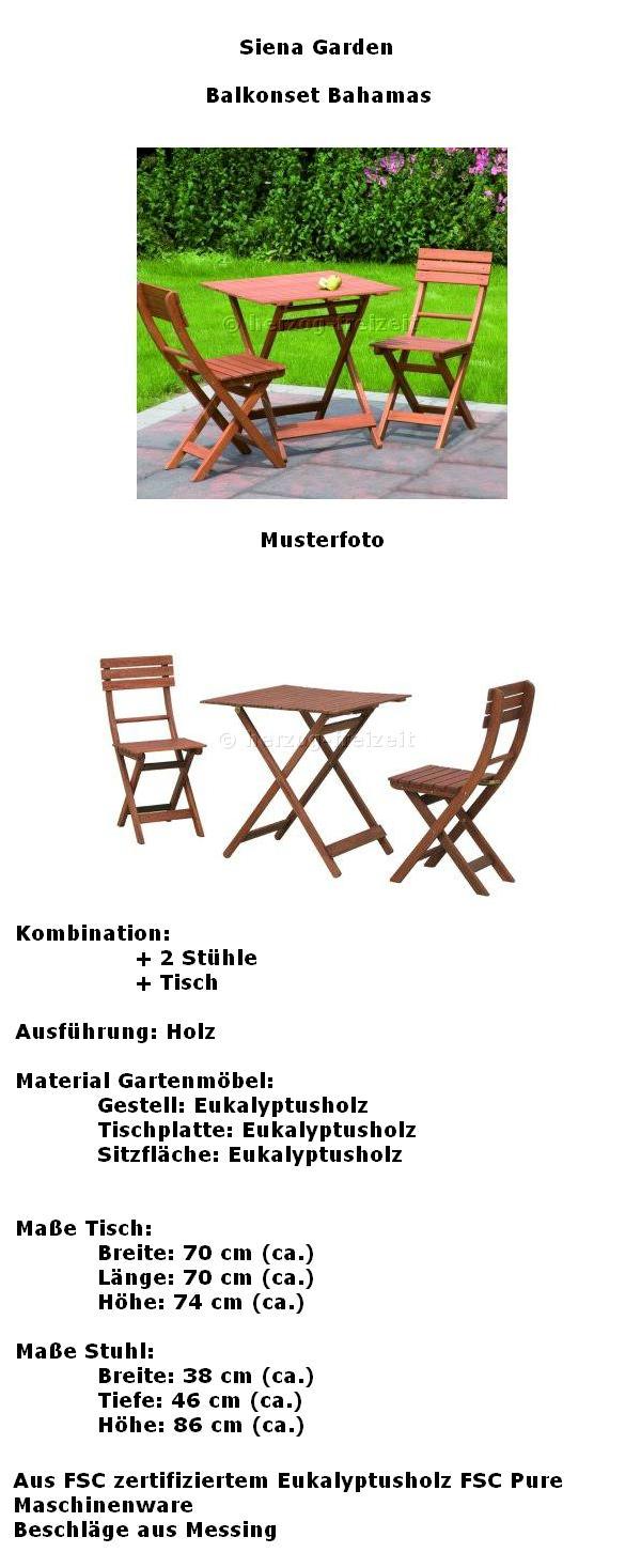 Balkonset Bahamas Klappstuhl Tisch Eukalyptus Siena Garden 4019111364013 B0014Z64JG  657043